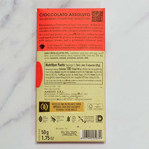 Toscano Frutti Rossi - 70% Dark Chocolate Bar with Strawberries, Raspberries & Cherries