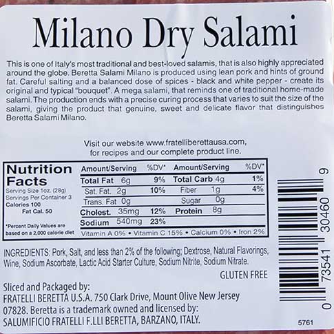 Milano Salami - Sliced